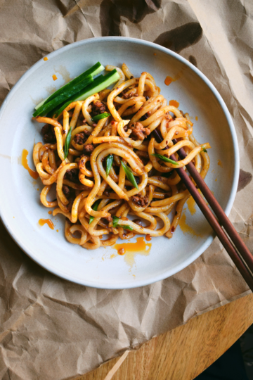 Udon Noodles with Spicy Minced Pork