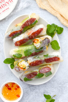 Spring Rolls with Chinese Sausage, Jicama, and Egg