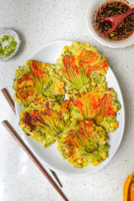 Zucchini-Corn Squash Blossom Pancakes