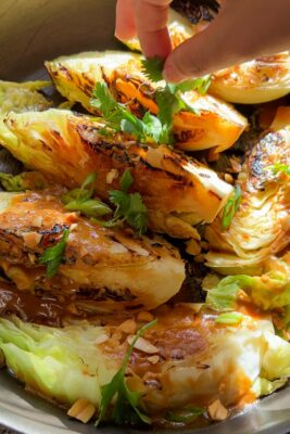 Charred cabbage with peanut sauce