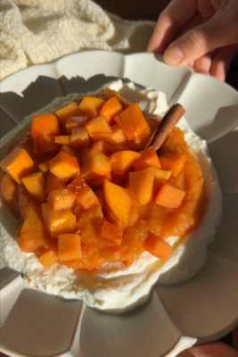 Persimmons on whipped ricotta dip