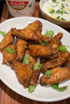 Crispy Curry-Spiced Wings with Herby Yogurt Dip