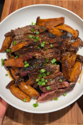 Soy-butter steak with mushrooms