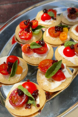 caprese blini bites (bougie on a budget)