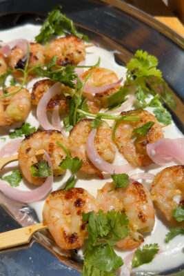 grilled shrimp skewers with coconut cream